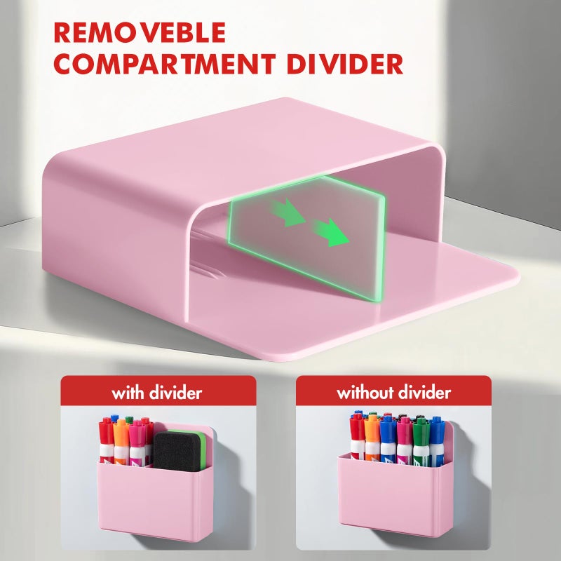 BEYGORM 2 Pack Plastic Magnetic Pen Holder for Refrigerator, Dry Erase Marker Holder for Whiteboardï¼ŒMagnet School Locker Organizer Accessories, Pencil Cup, Pen Caddy, Classroom Organization(Pink) - Image 4