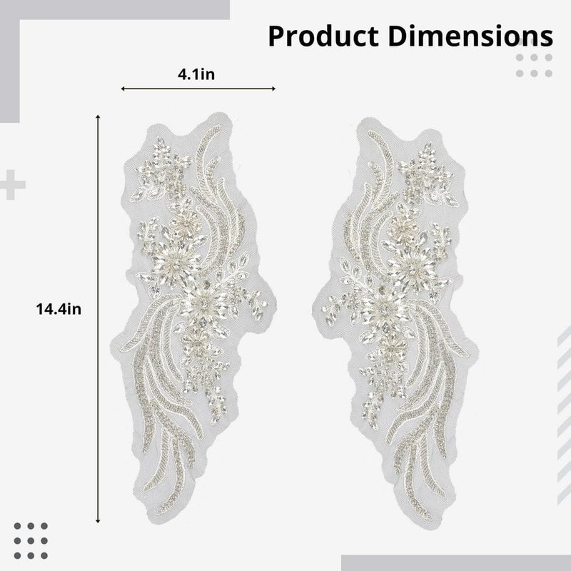Rhinestone Beaded Appliques, Handmade Lace Trim Set, 1 Pair for DIY Dress Decoration, Wedding Embellishments, Neckline Craft Trim - Image 5