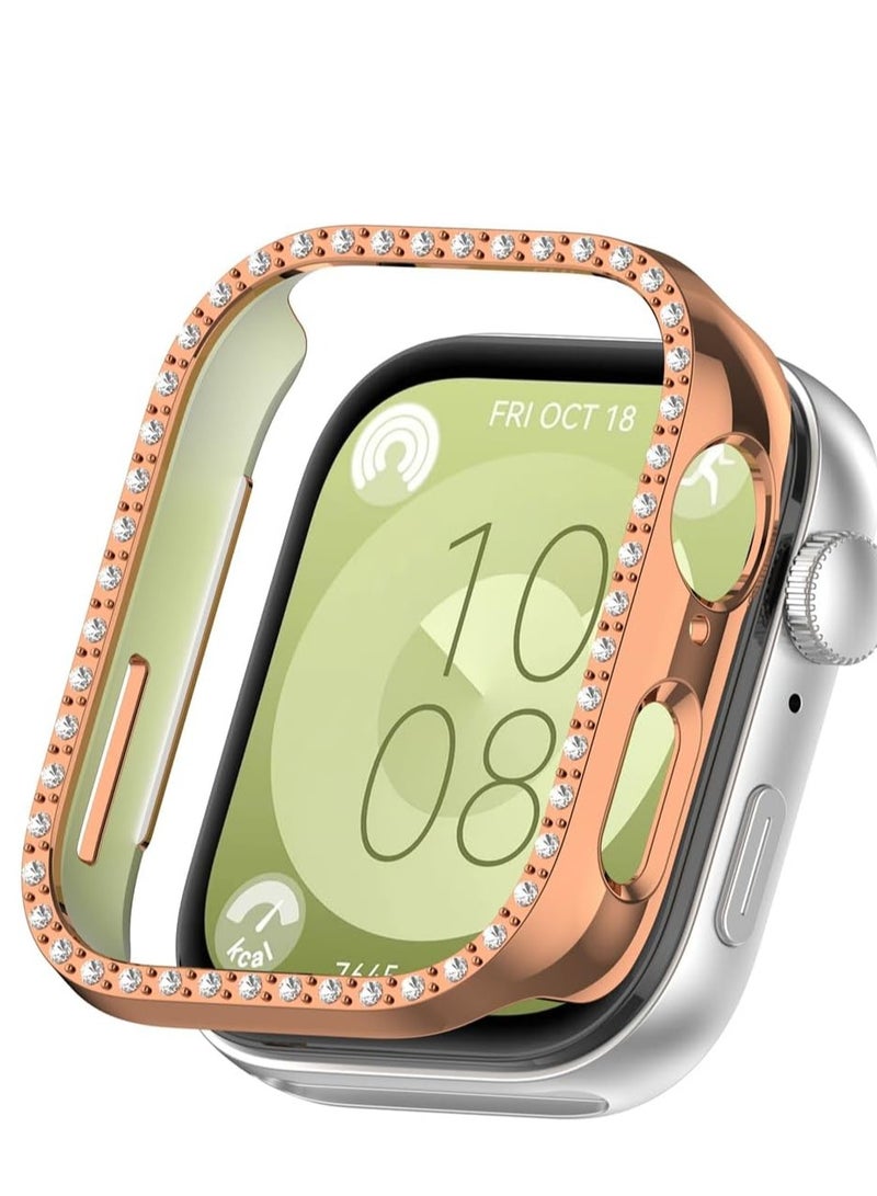 Glitter Diamond Case for Huawei Watch Fit 3 Protective Case Women, Hard PC Case Lightweight Full Protection Replacement Case for Huawei Watch Fit3 rosegold - Image 1