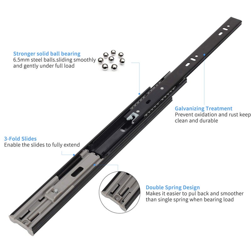 Yision 2 Pair Full Extension Drawer Slides Black 10 Inch Soft Close Full Extension Ball Bearing Side Mount Heavy Duty Drawer Slides 100 Lb Load Capacity Runner - Image 3