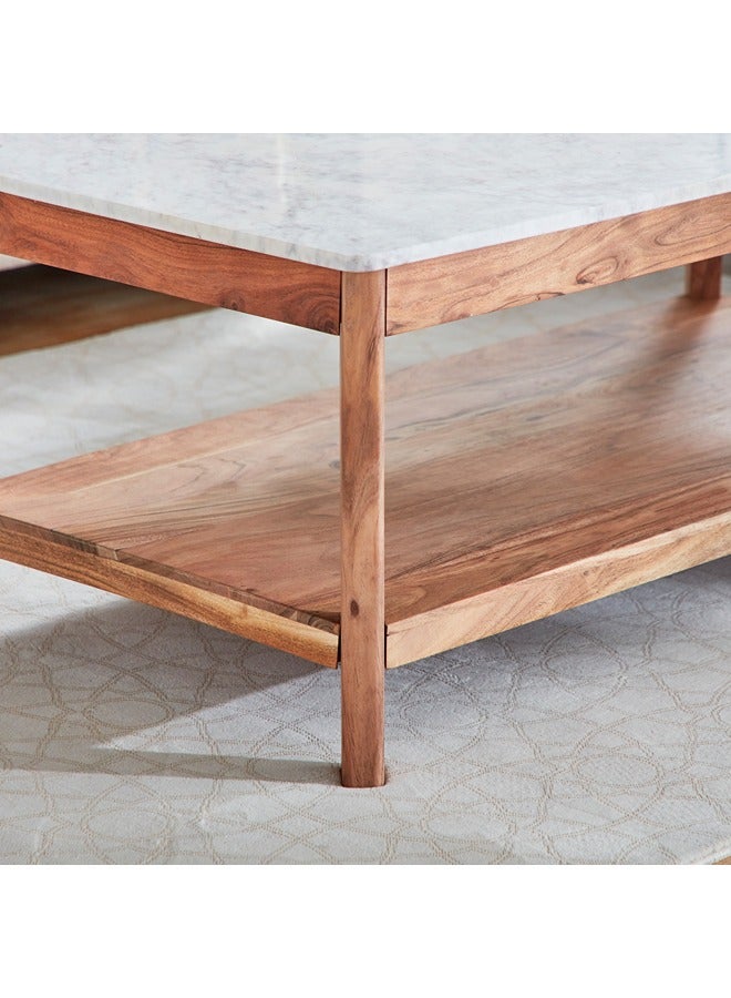 هوم بوكس طاولة قهوة من الخشب الصلب برف وسطح رخام من ميدتاون - Image 5