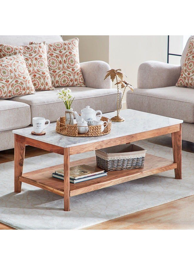 هوم بوكس طاولة قهوة من الخشب الصلب برف وسطح رخام من ميدتاون - Image 1