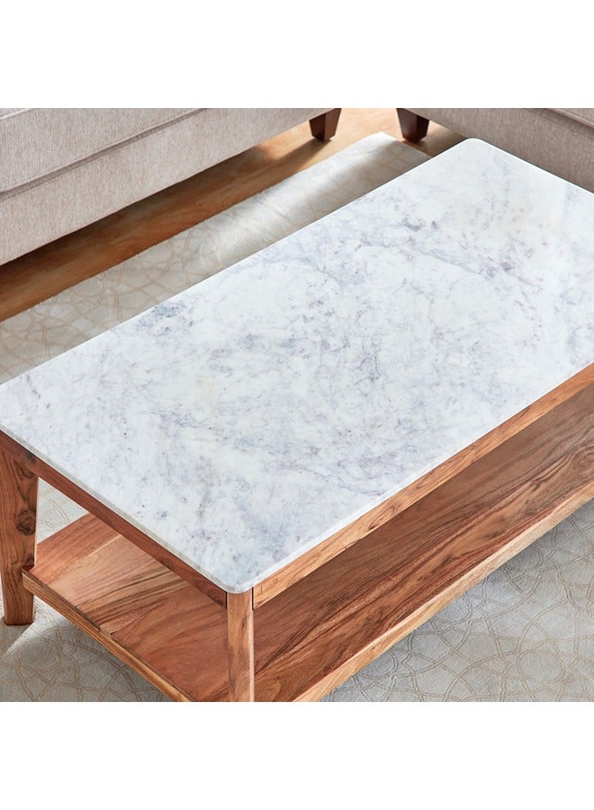 هوم بوكس طاولة قهوة من الخشب الصلب برف وسطح رخام من ميدتاون - Image 4