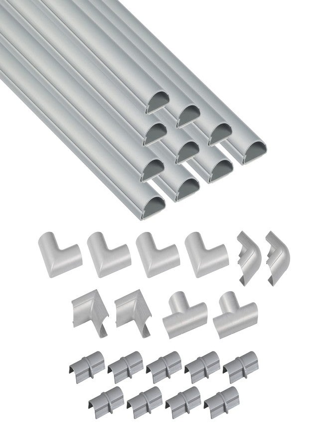 D-Line 157in Cord Cover Kit, Self-Adhesive Wire Hiders, Cable Raceway to Hide Wires on Wall, Electrical Cable Management - 10x 15.7 Lengths & 19 Accessories - 1.18" (W) x 0.59" (H) - Gray - Image 1