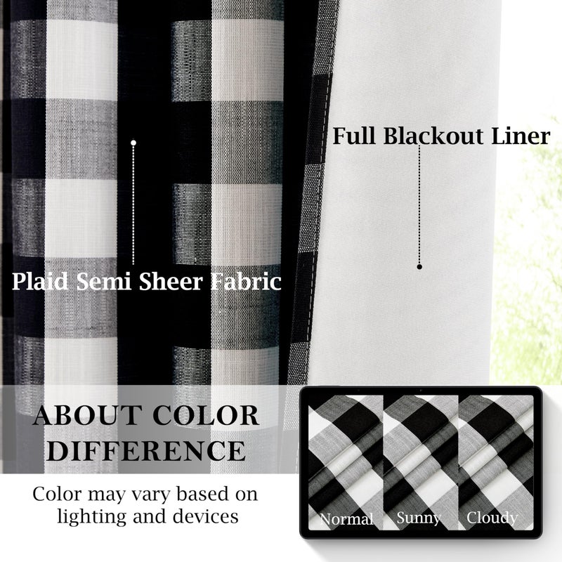 Bapawfish Buffalo Plaid Blackout Curtain Panels for Bedroom Living Room,84 Inches Black White Checkered Drapes,Farmhouse Thermal Insulated Window Treatment,Rod Pocket Back Tabs,40" Wx84 Lx2 - Image 3
