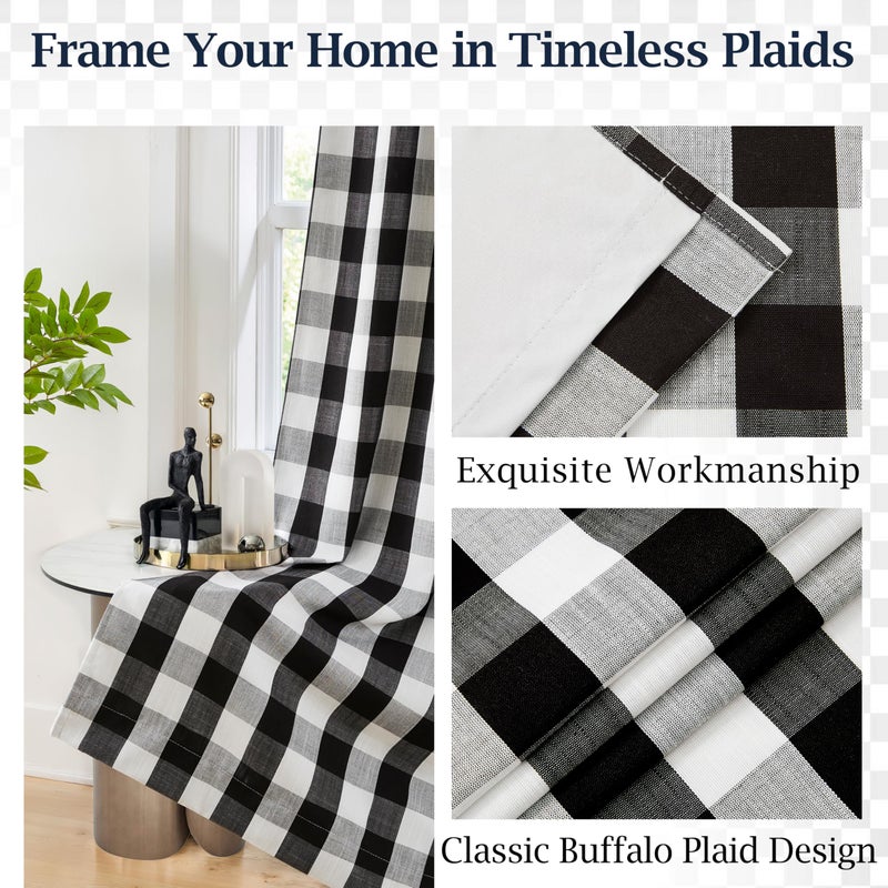 Bapawfish Buffalo Plaid Blackout Curtain Panels for Bedroom Living Room,84 Inches Black White Checkered Drapes,Farmhouse Thermal Insulated Window Treatment,Rod Pocket Back Tabs,40" Wx84 Lx2 - Image 5