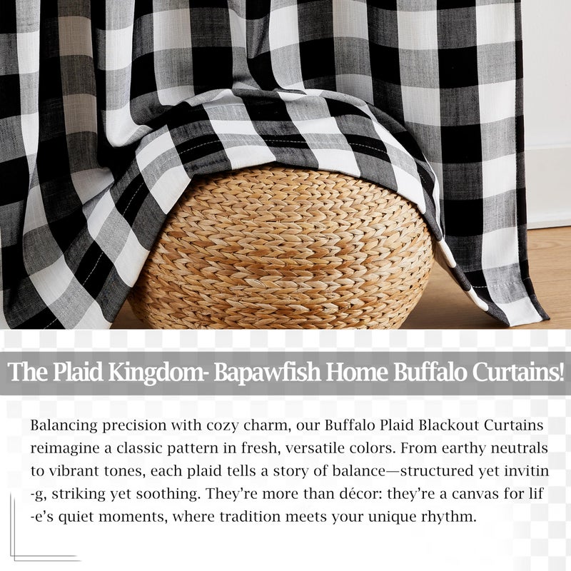 Bapawfish Buffalo Plaid Blackout Curtain Panels for Bedroom Living Room,84 Inches Black White Checkered Drapes,Farmhouse Thermal Insulated Window Treatment,Rod Pocket Back Tabs,40" Wx84 Lx2 - Image 2