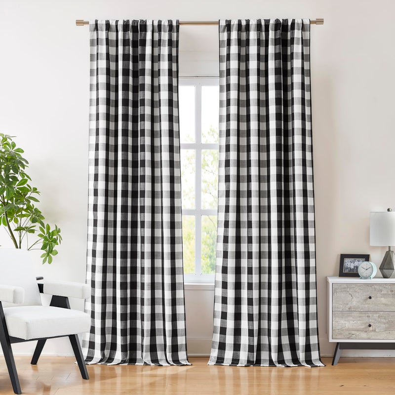 Bapawfish Buffalo Plaid Blackout Curtain Panels for Bedroom Living Room,84 Inches Black White Checkered Drapes,Farmhouse Thermal Insulated Window Treatment,Rod Pocket Back Tabs,40" Wx84 Lx2 - Image 1