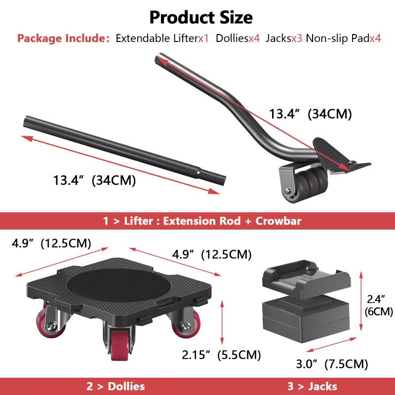 ONEON Furniture Mover with Wheels & Furniture Lifter Set, 360Â° Rotation Wheels Furniture Dolly, 660 Lbs Capacity, for Moving Heavy Furniture, Refrigerator, Sofa, Cabinet - Image 4