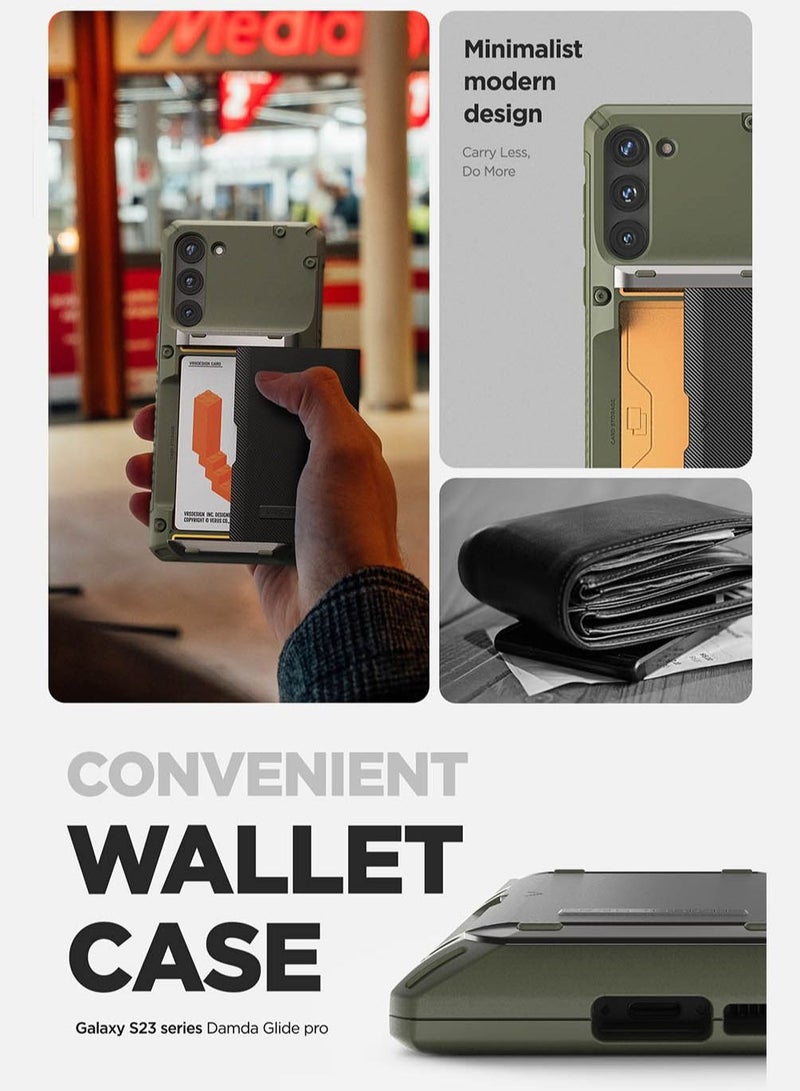 VRS Design Damda Glide Pro Samsung Galaxy S23 PLUS Case Cover Wallet with Semi Automatic Credit Card Holder Slot [3-4 Cards] - Green Groove - Image 5