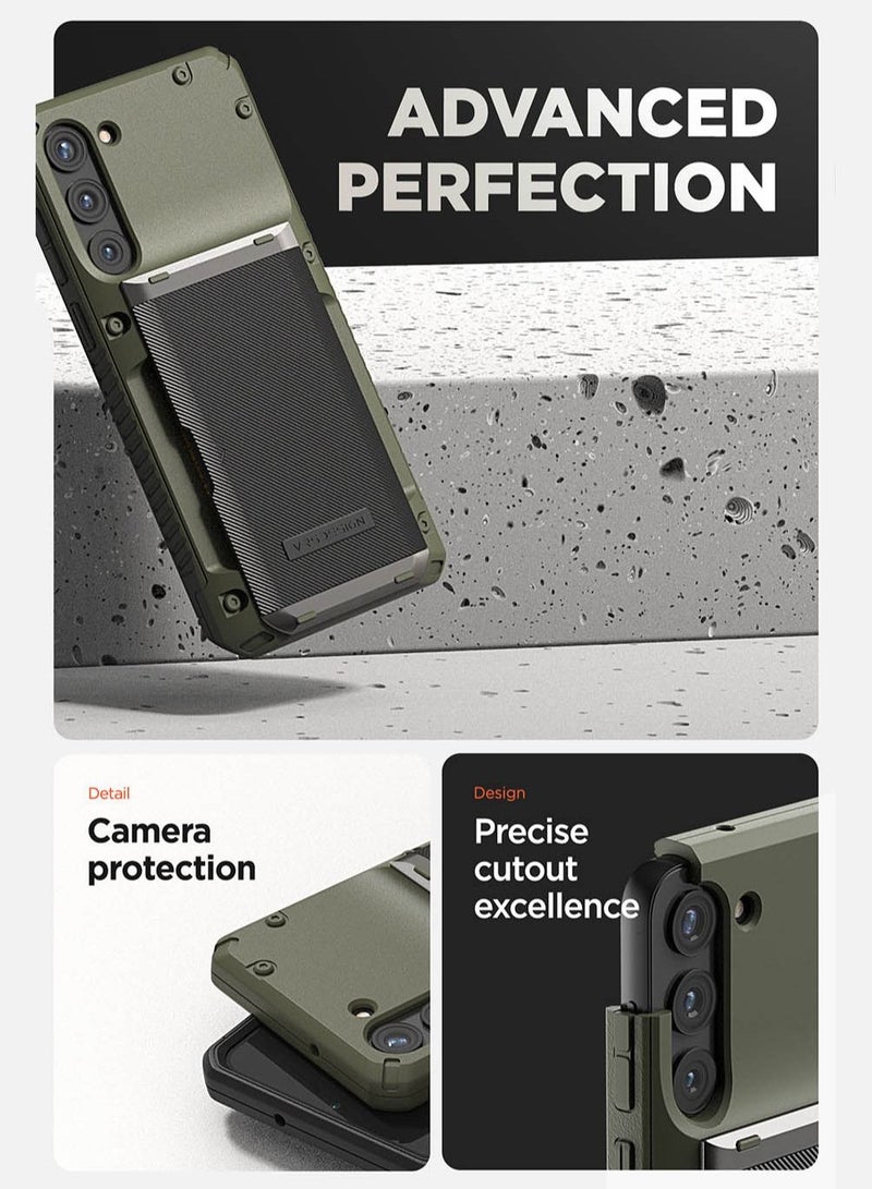 VRS Design Damda Glide Pro Samsung Galaxy S23 PLUS Case Cover Wallet with Semi Automatic Credit Card Holder Slot [3-4 Cards] - Green Groove - Image 4