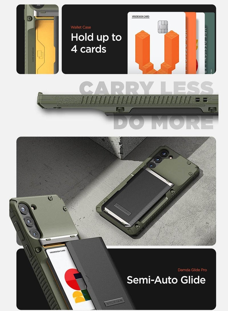 VRS Design Damda Glide Pro Samsung Galaxy S23 PLUS Case Cover Wallet with Semi Automatic Credit Card Holder Slot [3-4 Cards] - Green Groove - Image 2
