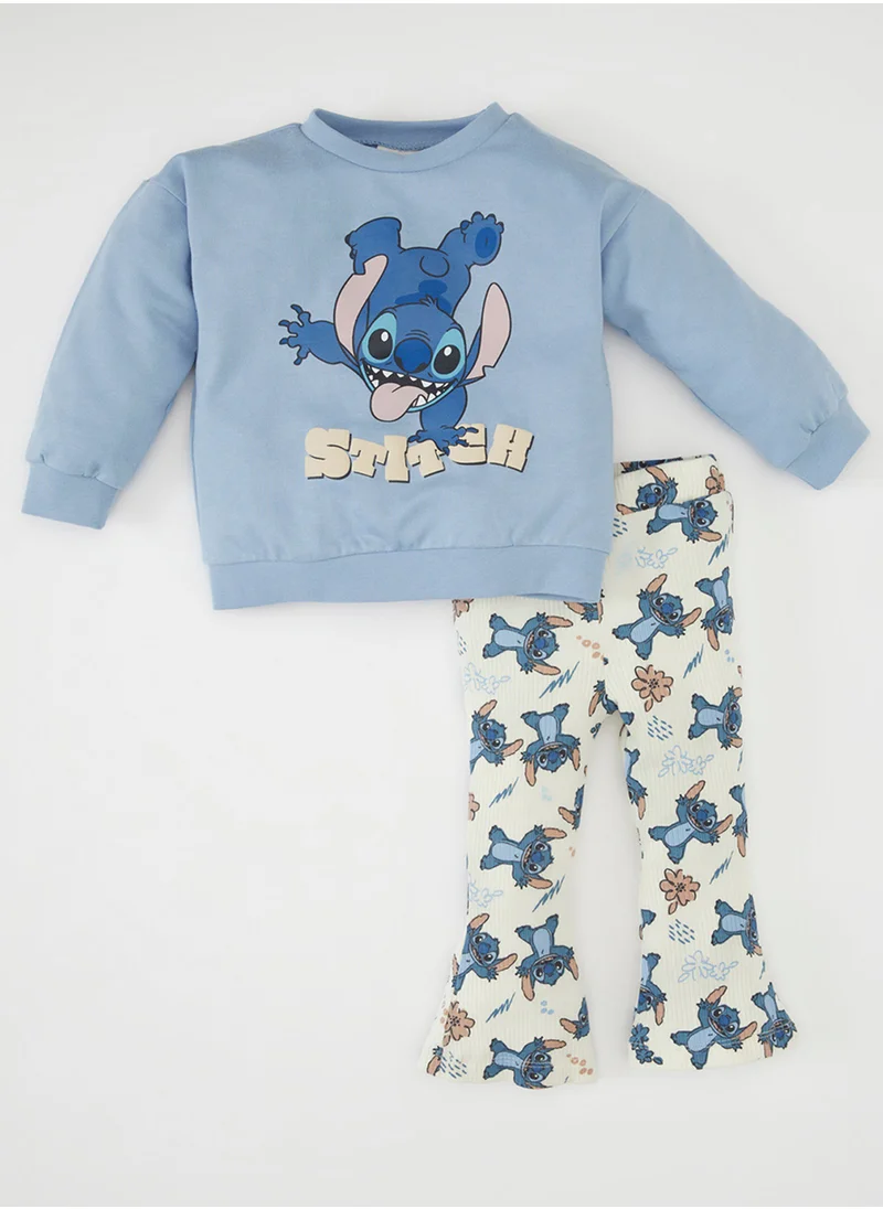 ديفاكتو Disney Lilo & Stitch Sweatshirt With Elastic Waist Printed Flared Pants 2-Piece Set