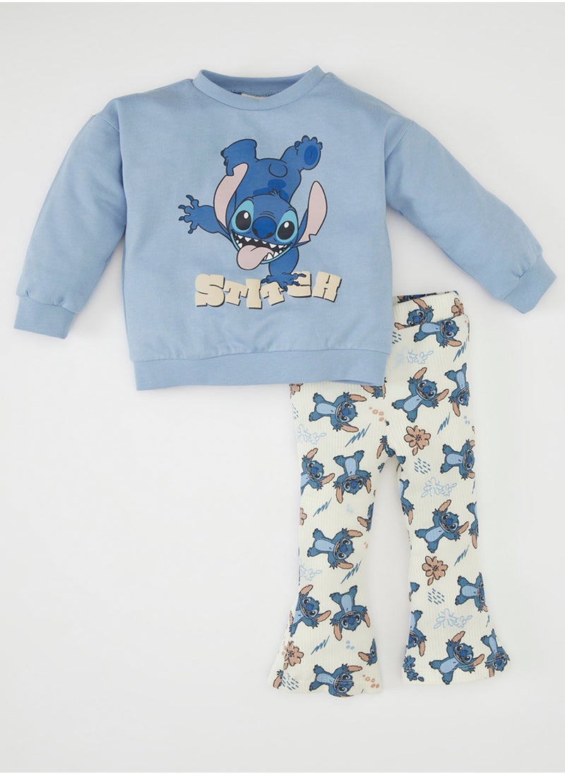 DeFacto - Disney Lilo & Stitch Sweatshirt With Elastic Waist Printed Flared Pants 2-Piece Set - Image 1