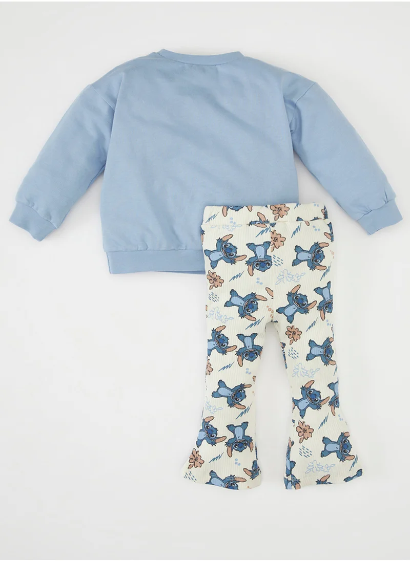 ديفاكتو Disney Lilo & Stitch Sweatshirt With Elastic Waist Printed Flared Pants 2-Piece Set