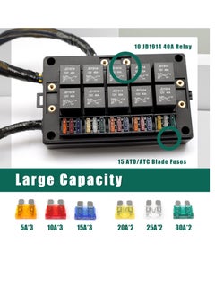 Excefore 15 Slots Fuse Relay Box 12V Automotive, Fuse Relay Block Pre-Wired, 10 Way Relay Panel, Universal Waterproof Relay Box ATC/ATO Fuse Holder, Fuse Block and Relay Kit for Auto Car Truck Marine Boat  - Image 2