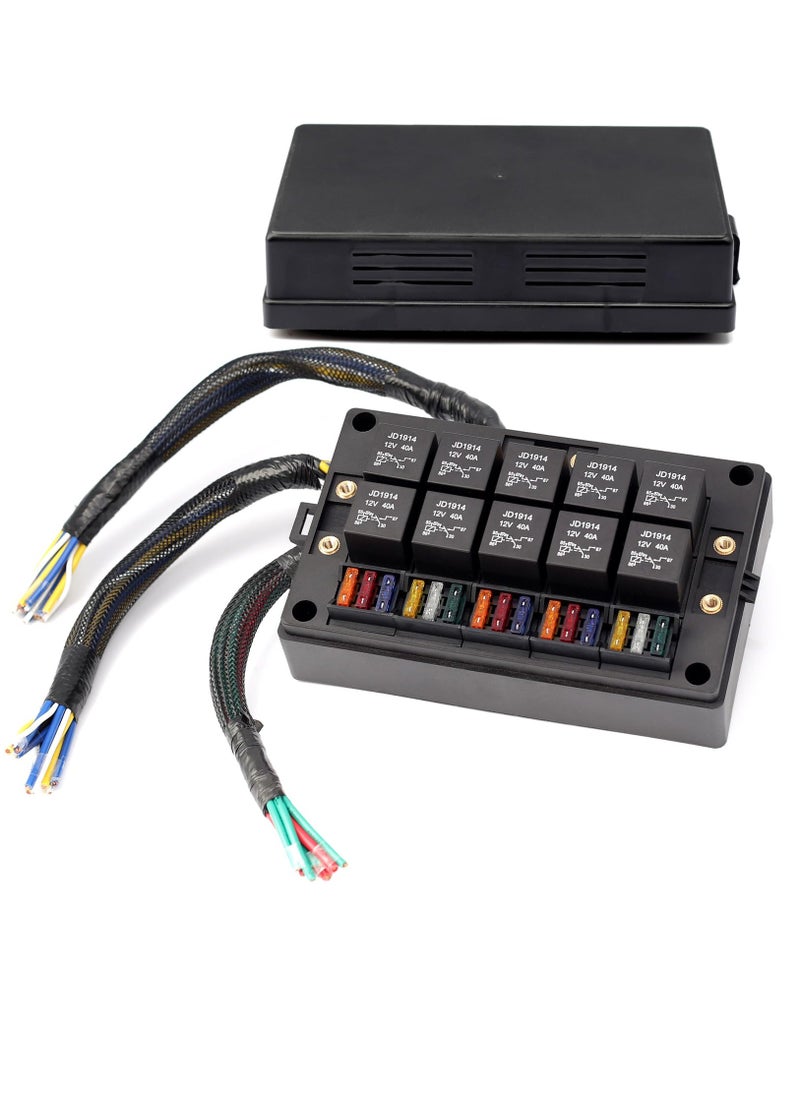 Excefore - 15 Slots Fuse Relay Box 12V Automotive, Fuse Relay Block Pre-Wired, 10 Way Relay Panel, Universal Waterproof Relay Box ATC/ATO Fuse Holder, Fuse Block and Relay Kit for Auto Car Truck Marine Boat - Image 1