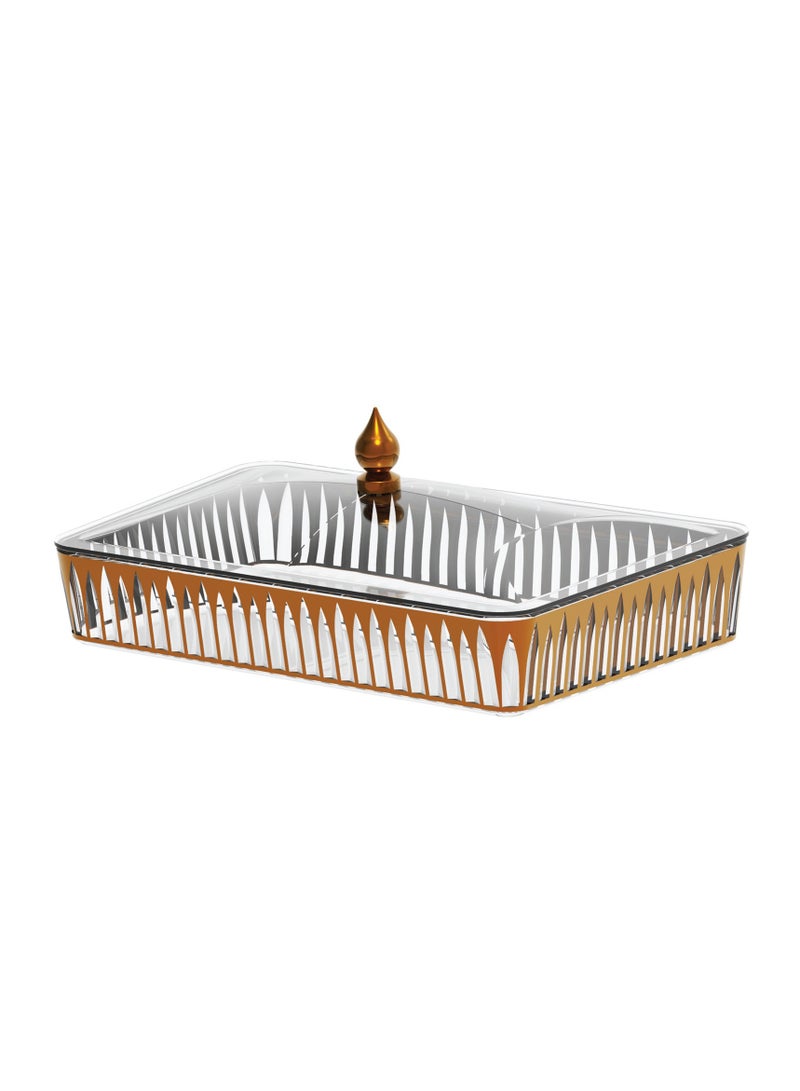 40x27cm Premium Acrylic Rectangle With Divider Tray and Stylish Gold Accent Lid for Storing Small Items Serving Presentation and Home Decor Countertop Organizer