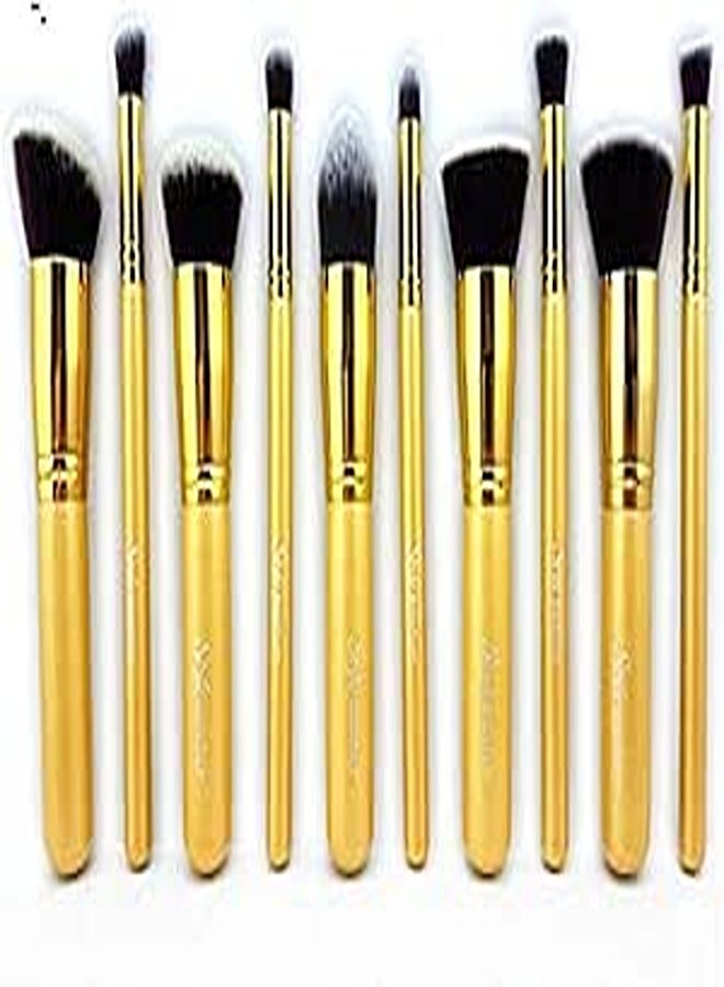 Etrends Professional Synthetic Kabuki Cosmetics Blending Makeup Brush Set (Gold) - 10 Pieces