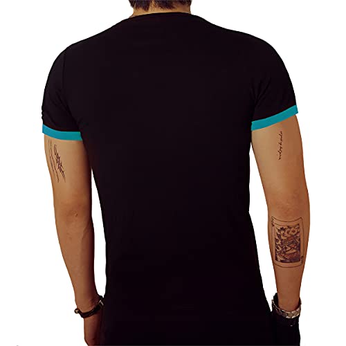 LOGEEYAR Mens Slim Fit T-Shirt Contrast Color Tee Gradient Stitching Short-Sleeve Cotton Tops Blue - Image 3