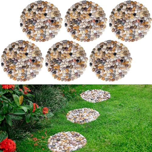 Qualdout River Rocks Stepping Stones Pavers Outdoor for Garden Walkway, Pebbles Polished Gravel for Yard Lawn Patio Pathway Landscaping, Set of 6 (Roundness) - Image 1