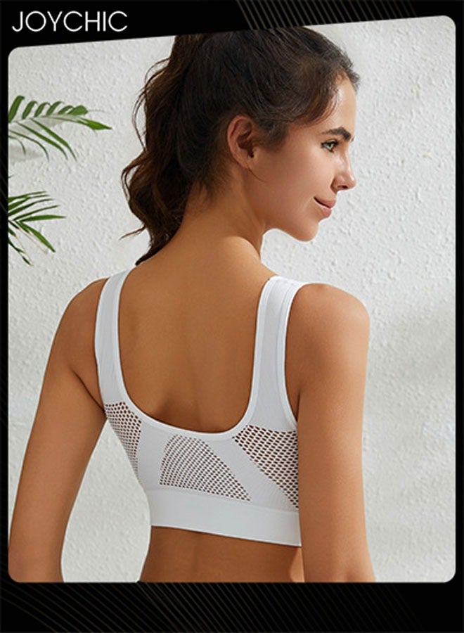 Joychic صدرية رياضية يوجا بدون seams مع شبكة مثقوبة قابلة للتنفس بدون حواف صدرية مريحة مع أحزمة كتف عريضة للنساء باللون الأبيض - Image 2