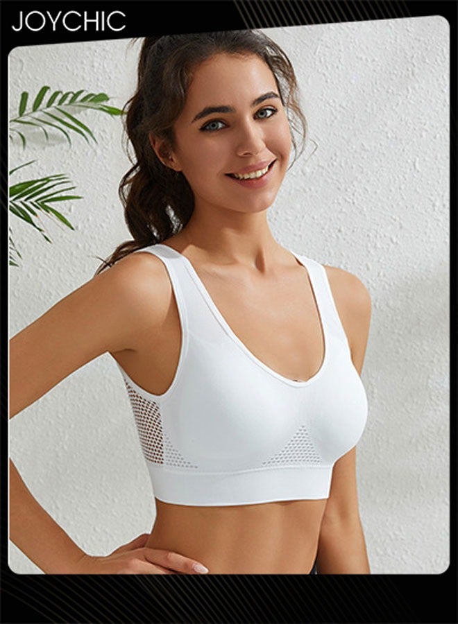 Joychic صدرية رياضية يوجا بدون seams مع شبكة مثقوبة قابلة للتنفس بدون حواف صدرية مريحة مع أحزمة كتف عريضة للنساء باللون الأبيض - Image 1