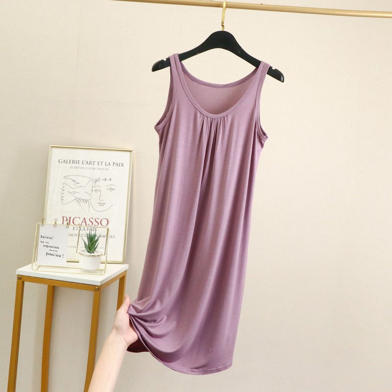 Pinch folding New modal vest skirt loose womens plus fat plus size fat mm plus fat 200kg home skirt nightgown Lotus root purple 