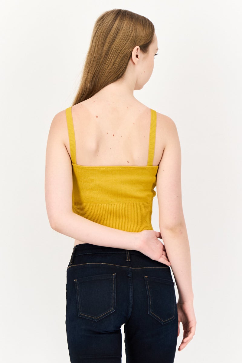 ONLY بلوزة نسائية بدون أكمام بتصميم مربع العنق، صفراء - Image 3