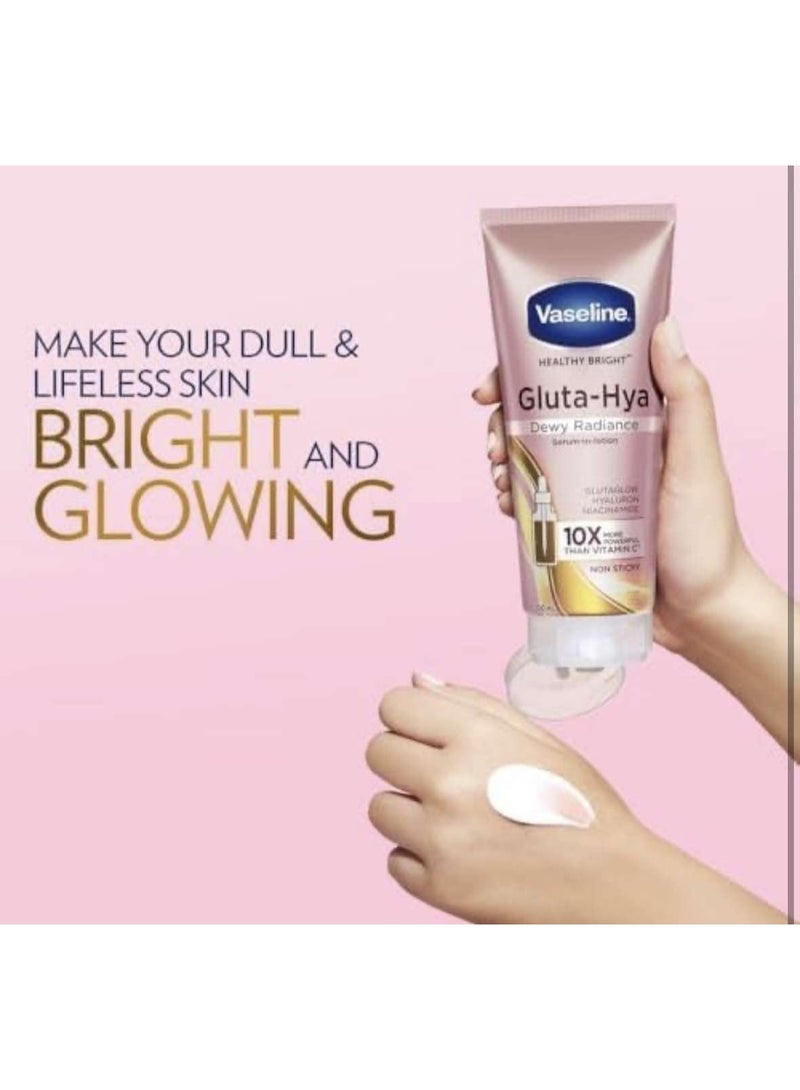 فازلين لوشن فازلين جلوتا-هيا ديوي راديانس للوجه والجسم | يمنح بشرة أكثر إشراقًا | مرطب غني بالجلوتاثيون والنياسيناميد، 300 مل - Image 4