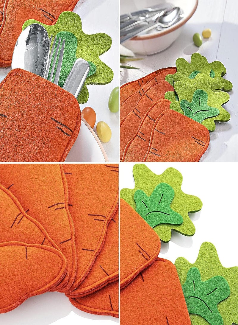 GGOOT Easter Carrots Cutlery Holder Pack of 6 Easter Cutlery Holders Made of Felt Easter Decorative Organiser Utensil Napkin Holder Bag for Easter Kitchen Dining Room Table Desktop Decoration  - Image 4