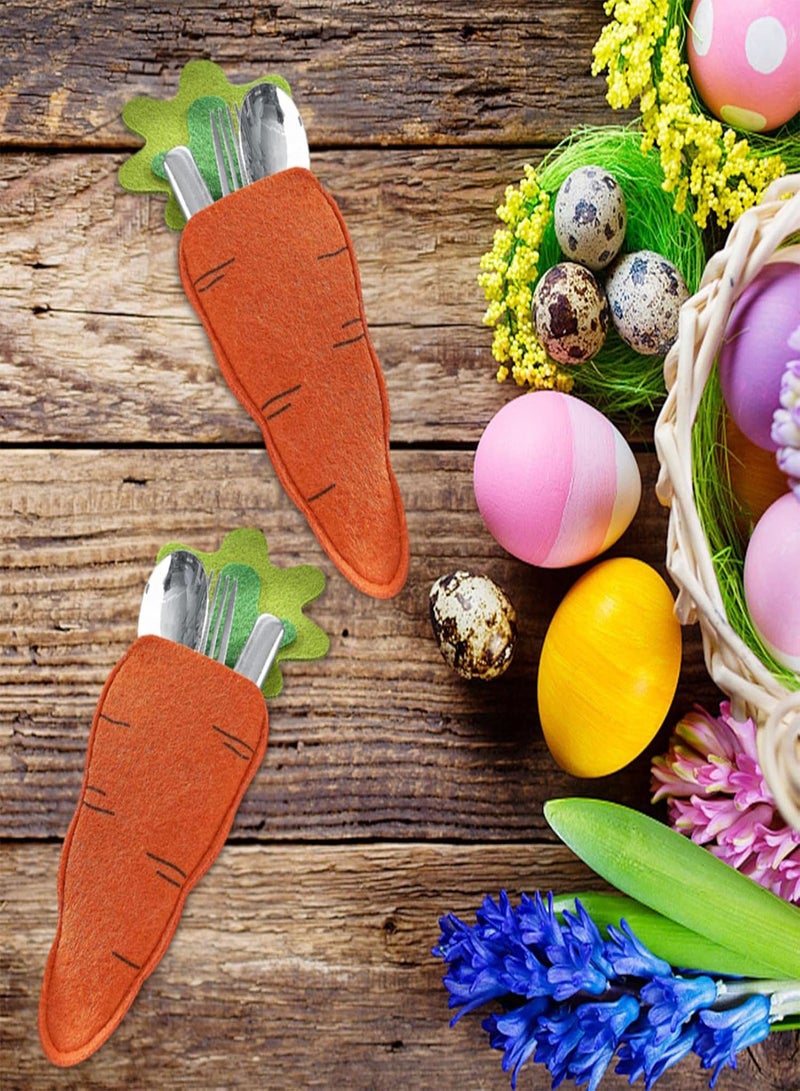 GGOOT Easter Carrots Cutlery Holder Pack of 6 Easter Cutlery Holders Made of Felt Easter Decorative Organiser Utensil Napkin Holder Bag for Easter Kitchen Dining Room Table Desktop Decoration  - Image 3