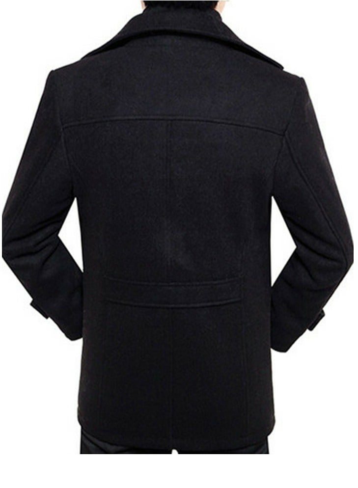 Loquat Men's Double Collar With Detachable Inner Collar Coat Regular Fit Winter Thick Trench Jacket Black  - Image 3