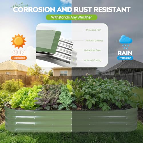ZORMY Galvanized Raised Garden Bed 1 Pack, 8x2x1ft Oval Metal Planter Box Outdoor with Support Rods & Corner Protection, Planter Beds for Vegetables, Fruits, Flowers (OliveGreen) - Image 4