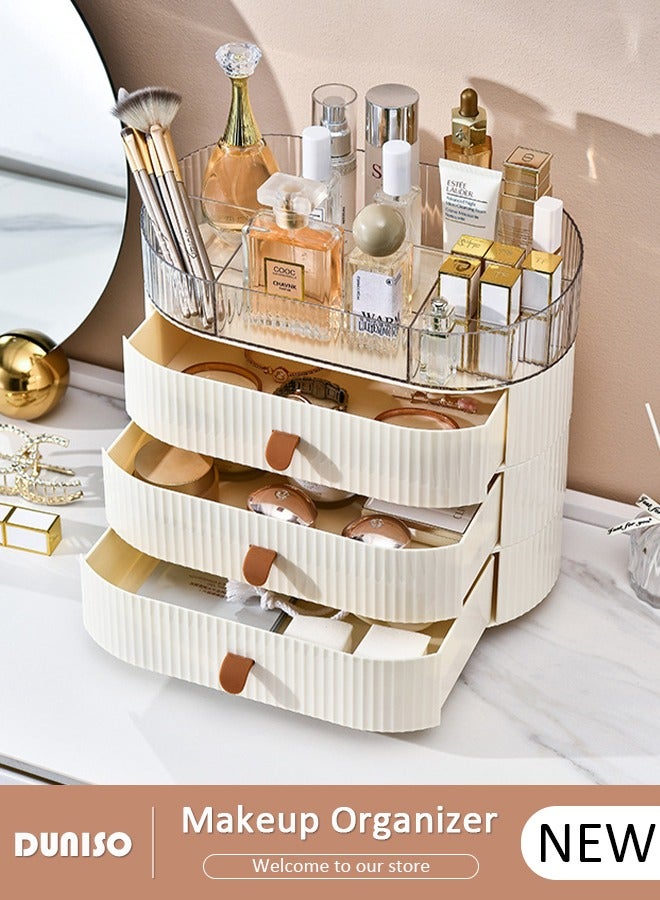 DUNISO Makeup Organizer with Drawer, Stackable Makeup Brush Holder, Multipurpose Organizer for Bathroom Vanity, Countertop Makeup Storage for Cosmetics,Brushes, Lotion,Nail Lipstick,Jewelry - Image 1