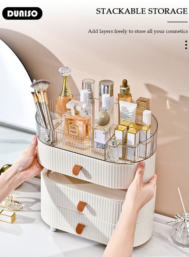 DUNISO Makeup Organizer with Drawer, Stackable Makeup Brush Holder, Multipurpose Organizer for Bathroom Vanity, Countertop Makeup Storage for Cosmetics,Brushes, Lotion,Nail Lipstick,Jewelry - Image 5