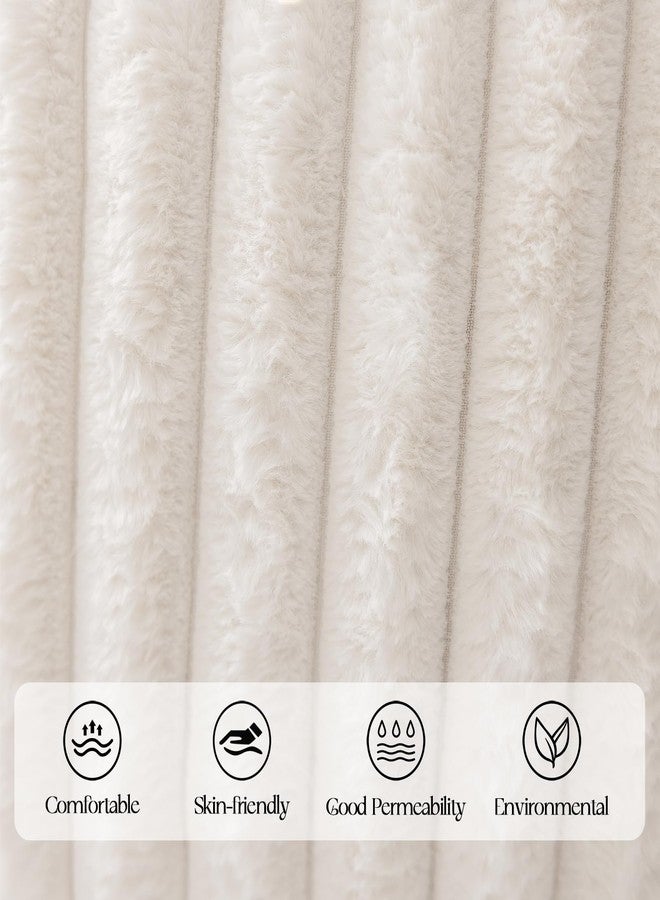 MOSAYT Faux Fur Throw Pillow Covers 18x18, Set of 2, Cream Plush Velvet Soft Pillow Case,Fluffy Furry Striped Decorative Couch Pillow Covers for Sofa, Bedroom, Living Room(White) - Image 2