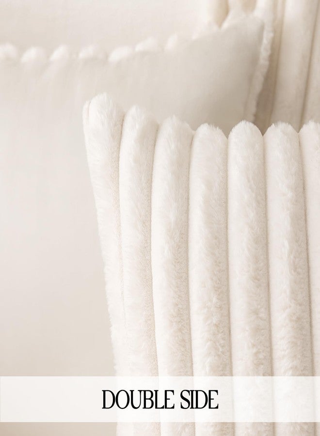 MOSAYT Faux Fur Throw Pillow Covers 18x18, Set of 2, Cream Plush Velvet Soft Pillow Case,Fluffy Furry Striped Decorative Couch Pillow Covers for Sofa, Bedroom, Living Room(White) - Image 5