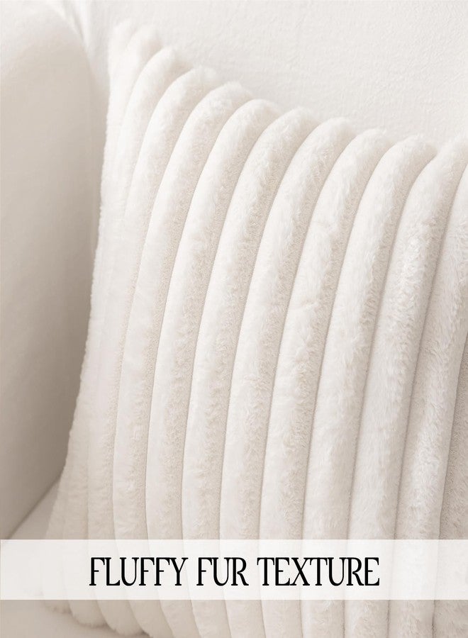 MOSAYT Faux Fur Throw Pillow Covers 18x18, Set of 2, Cream Plush Velvet Soft Pillow Case,Fluffy Furry Striped Decorative Couch Pillow Covers for Sofa, Bedroom, Living Room(White) - Image 3