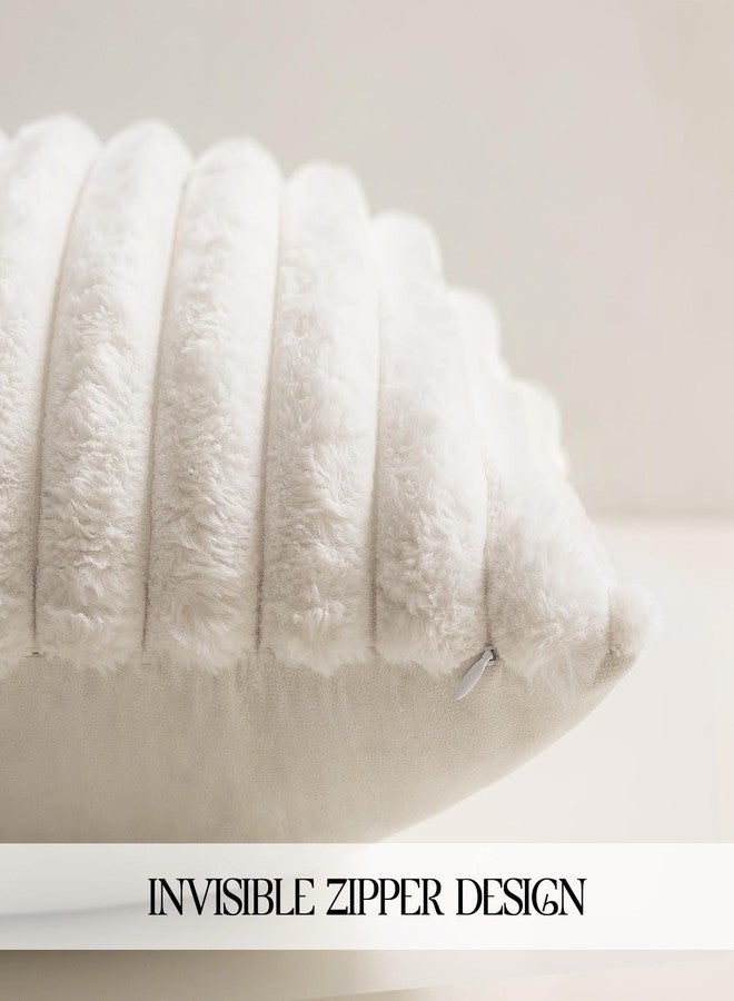 MOSAYT Faux Fur Throw Pillow Covers 18x18, Set of 2, Cream Plush Velvet Soft Pillow Case,Fluffy Furry Striped Decorative Couch Pillow Covers for Sofa, Bedroom, Living Room(White) - Image 4
