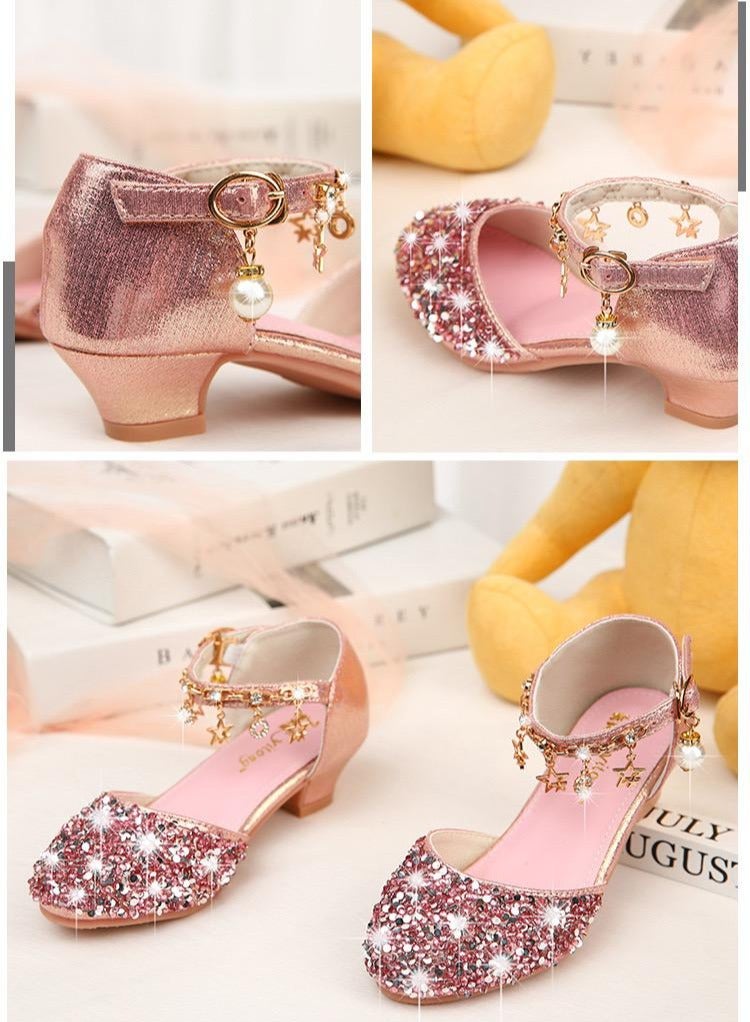Best Gift Fashion Children High Heel Princess Kids Leather Shoes Summer New Girls Sandals Flower Casual Glitter Crystal Student Party Banquet Shoe  - Image 2