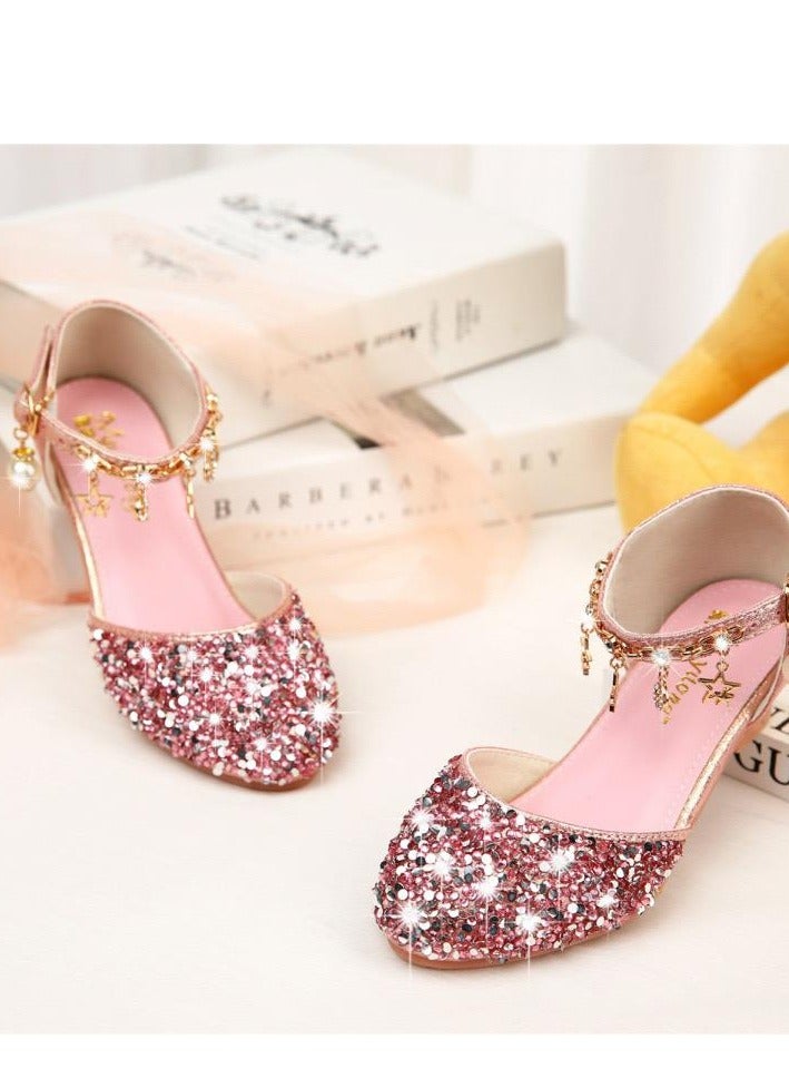 Best Gift Fashion Children High Heel Princess Kids Leather Shoes Summer New Girls Sandals Flower Casual Glitter Crystal Student Party Banquet Shoe  - Image 3