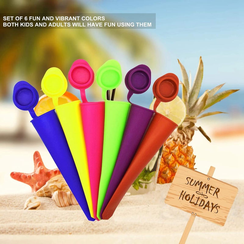 Helpcook Silicone Ice Pop Molds,BPA Free Popsicle Molds with Attached Lids,Reusable DIY Popsicle Molds for Kids,Set of 6 (Pure color) - Image 3