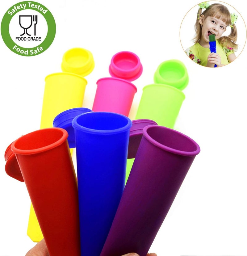 Helpcook Silicone Ice Pop Molds,BPA Free Popsicle Molds with Attached Lids,Reusable DIY Popsicle Molds for Kids,Set of 6 (Pure color) - Image 2