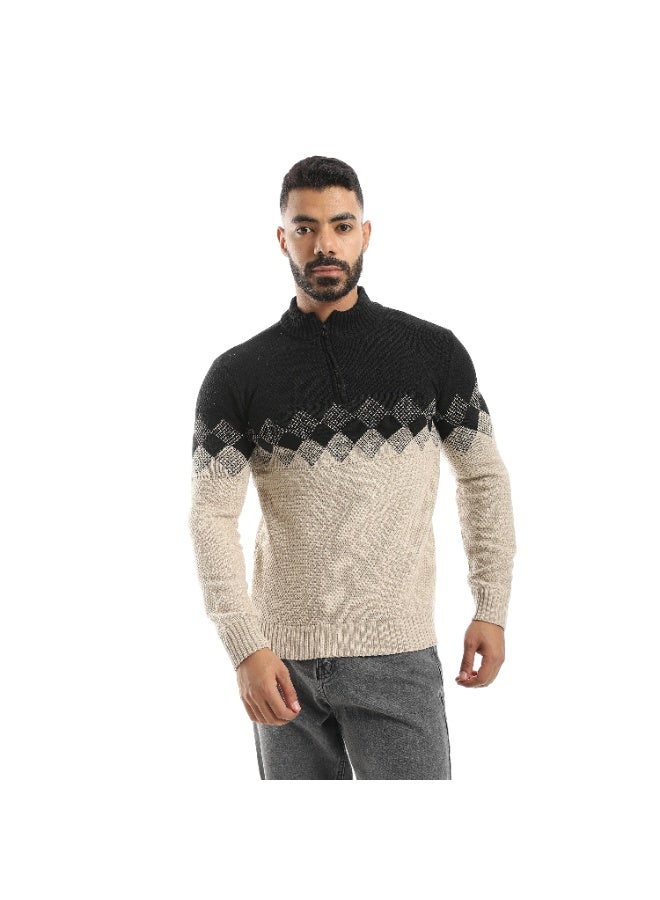 Caesar Men's wool pullover with Chest Print and Zipper - Image 1