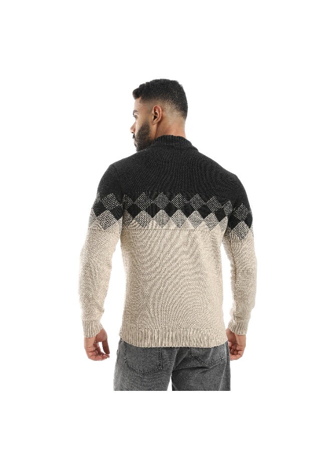 Caesar Men's wool pullover with Chest Print and Zipper - Image 3
