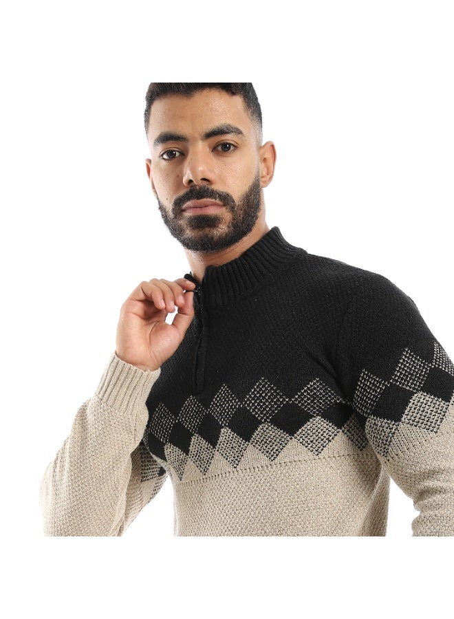Caesar Men's wool pullover with Chest Print and Zipper - Image 5