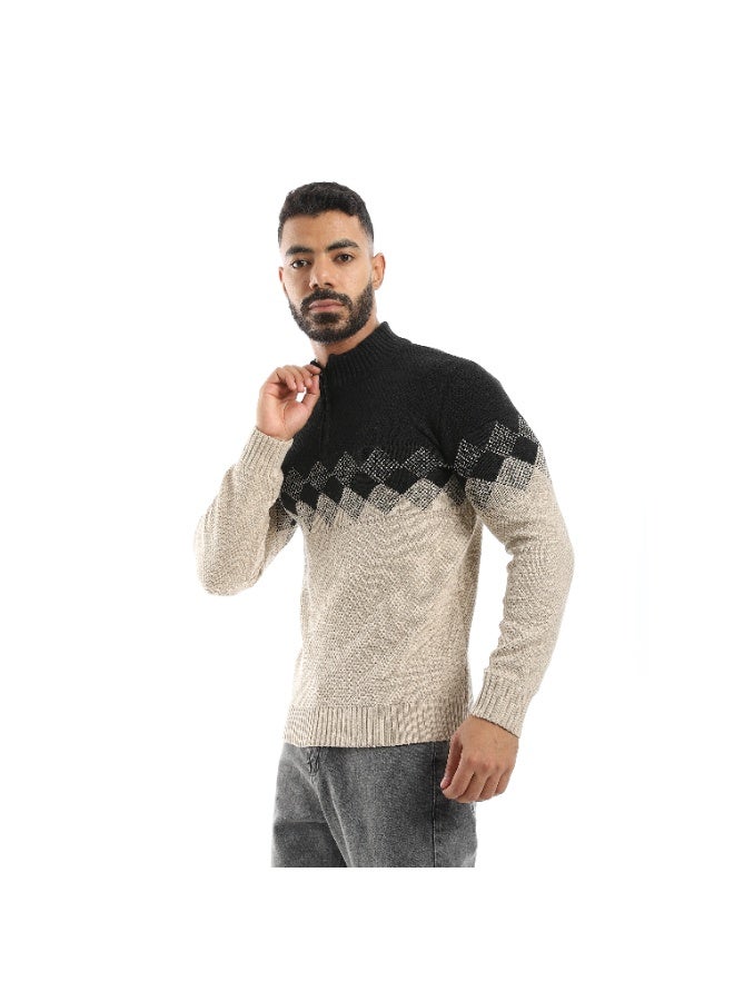 Caesar Men's wool pullover with Chest Print and Zipper - Image 2