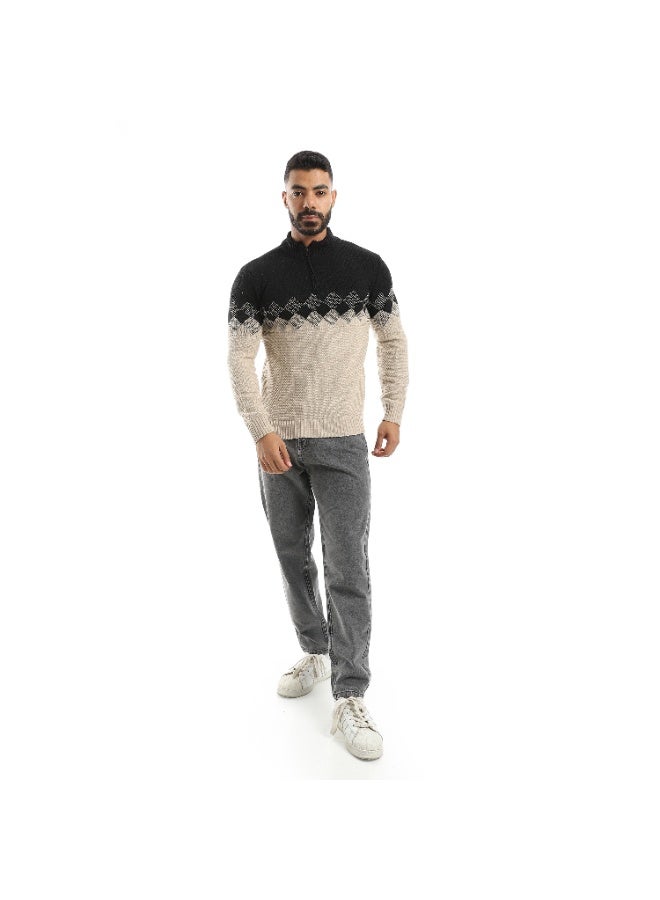 Caesar Men's wool pullover with Chest Print and Zipper - Image 4