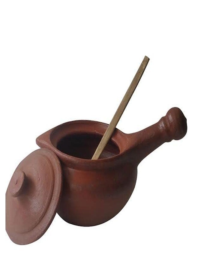 Ziaon Terracotta/Clay Curd Pot with Lid/Soup Bowl/Kitchen Pottery Serving Pot Lid &Coconut Shell Spatula - 1 Litter red - Image 1